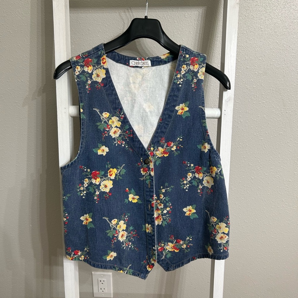 Floral jean vest